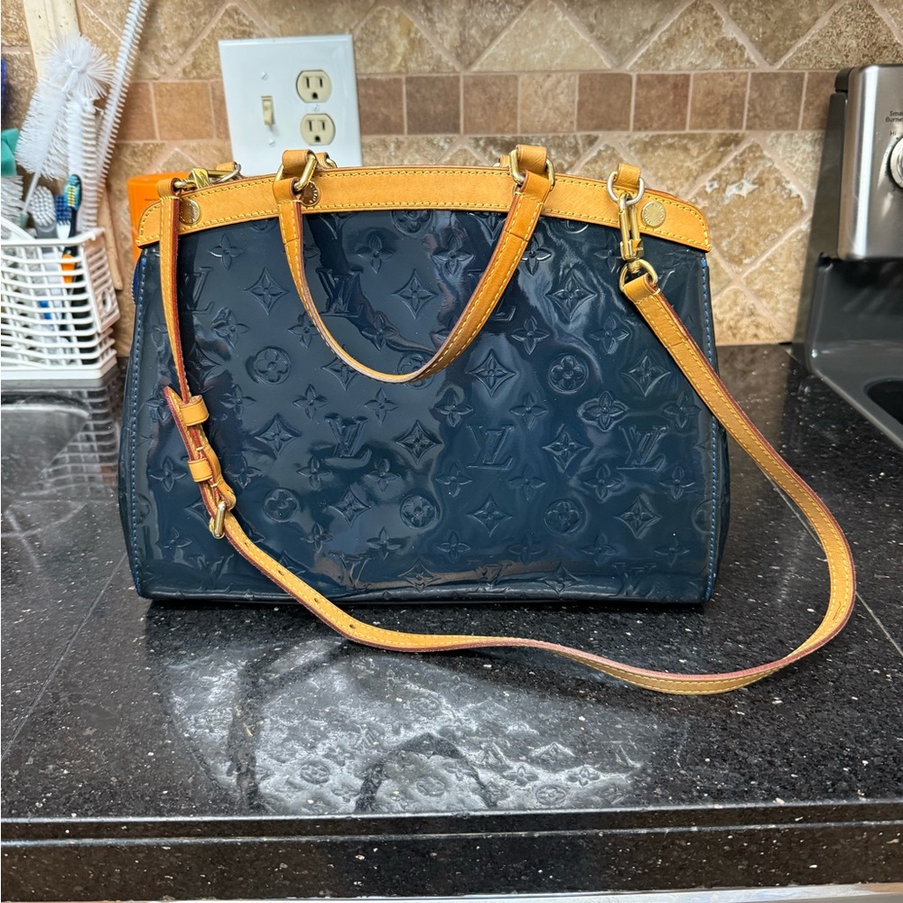 Authentic Louis Vuitton Dark Teal and Tan Vernis Women's Bag